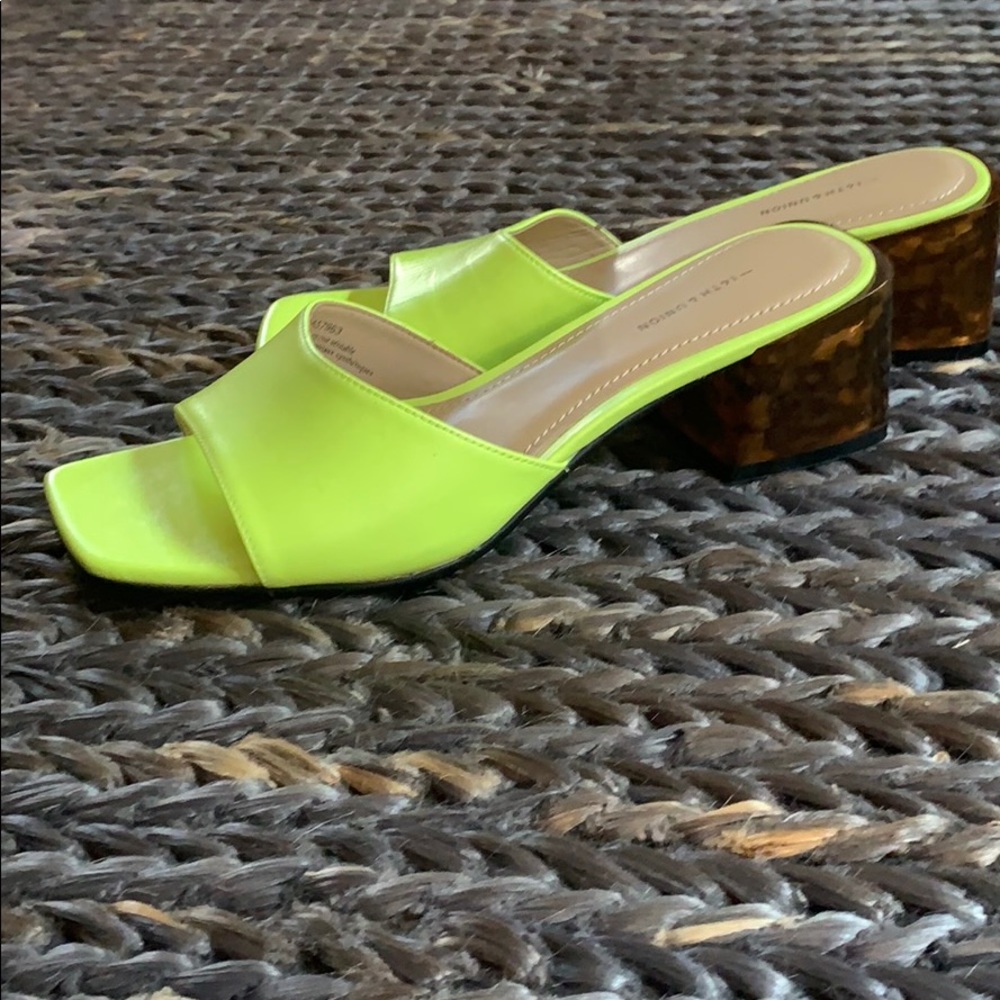 Lime green and tortoise shell block heel